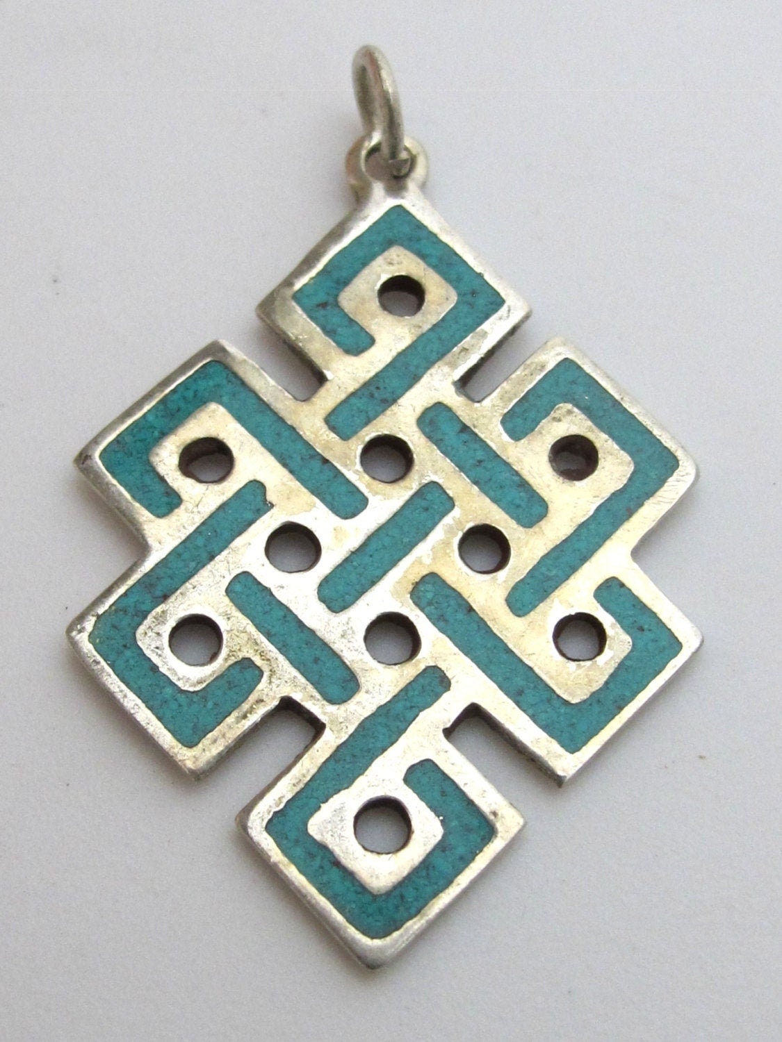 1 PENDANT - Tibetan Turquoise Inlaid endless knot pendant from Nepal - CP020A