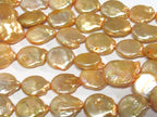 1 Full strand - Champagne color freshwater cultured pearl coin shape disc beads 12 -1 3 mm wide size 14 inches strand - PL038A