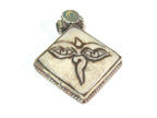 Ethnic Tibetan cream color carved recycled cattle bone Buddha eye symbol pendant - PM594B