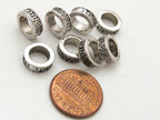 8 Beads - Antiqued silver tone metal alloy donut beads wavy design 11 mm wide x 4 mm - BD785