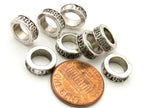 8 Beads - Antiqued silver tone metal alloy donut beads wavy design 11 mm wide x 4 mm - BD785
