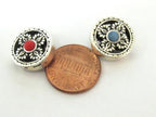 2 BEADS - Reversible Double dorje symbol silver tone plated round disc beads for mala making 15 mm - BD769