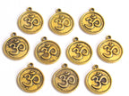 4 pieces - Antiqued gold tone yoga meditation om metal disc charms beads - BD329A