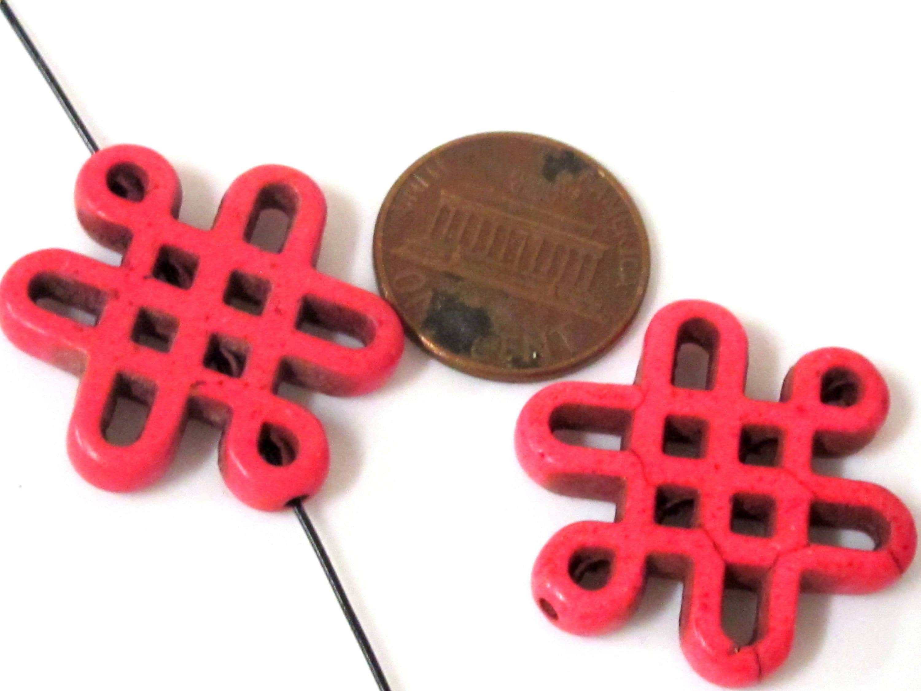 2 beads - Tibetan infinity knot symbol magnesite beads - Pink color - GM155B