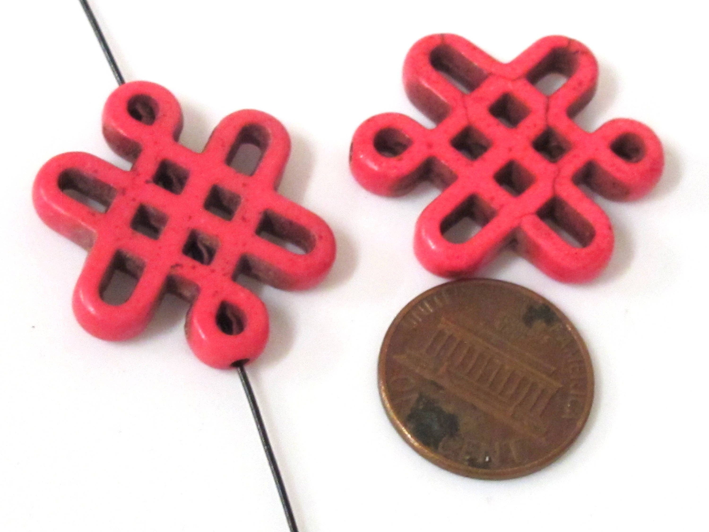 2 beads - Tibetan infinity knot symbol magnesite beads - Pink color - GM155B