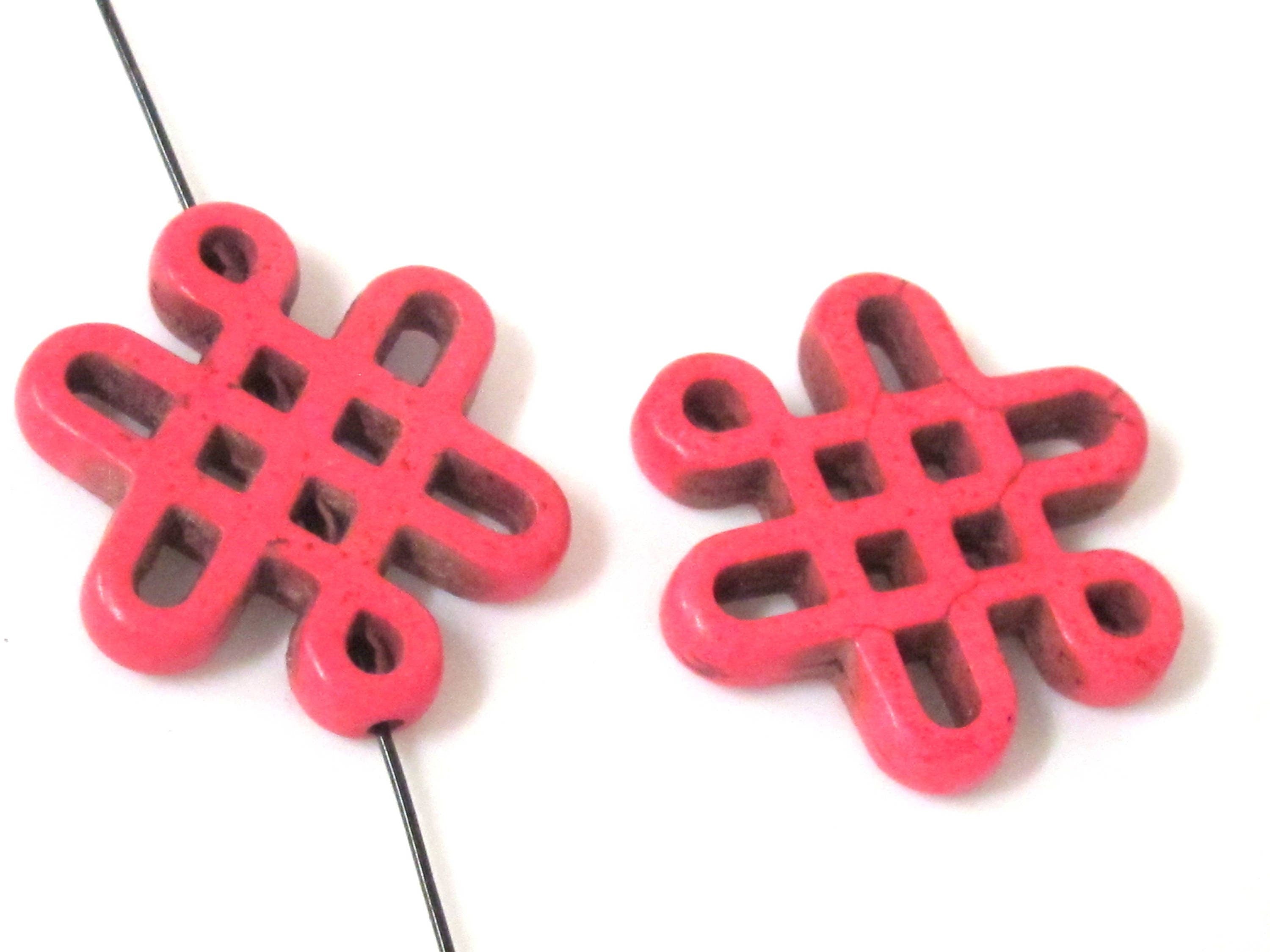 2 beads - Tibetan infinity knot symbol magnesite beads - Pink color - GM155B