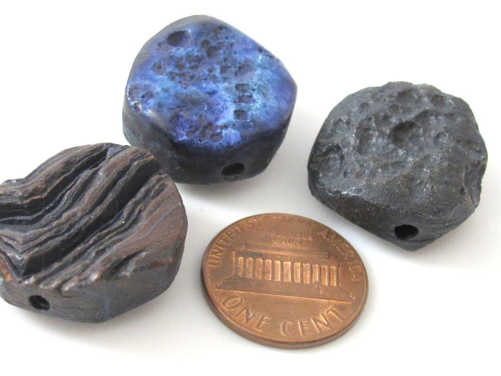 1 BEAD - Large 20 - 21 mm reversible Natural rough agate coin slab beads and facet cut smooth on reverse side - GM279