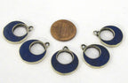2 pieces - Tibetan silver color finish donut disc shape charm pendants with lapis inlay - PM512A