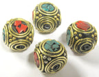 2 beads - Large 15 -16 mm ethnic Tibetan nepal brass beads with turquoise inlay - BD801s