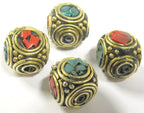 2 beads - Large 15 -16 mm ethnic Tibetan nepal brass beads with turquoise inlay - BD801s