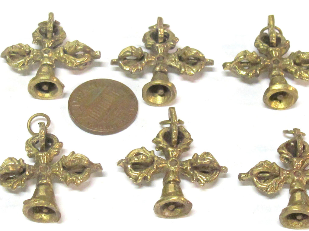 1 Pendant - Ethnic small medium size Tibetan Dorje solid brass pendant from Nepal - CP136