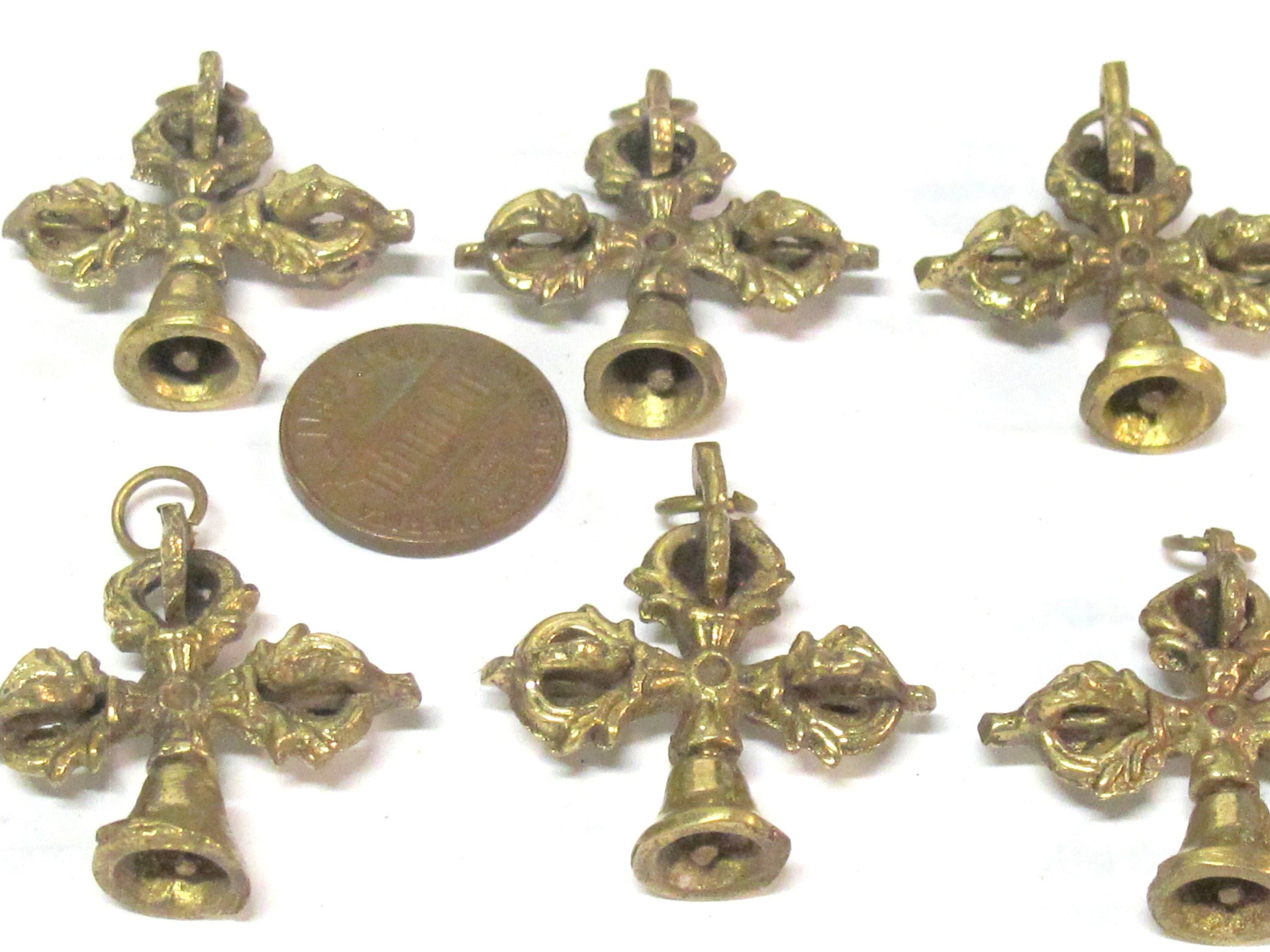 1 Pendant - Ethnic small medium size Tibetan Dorje solid brass pendant from Nepal - CP136