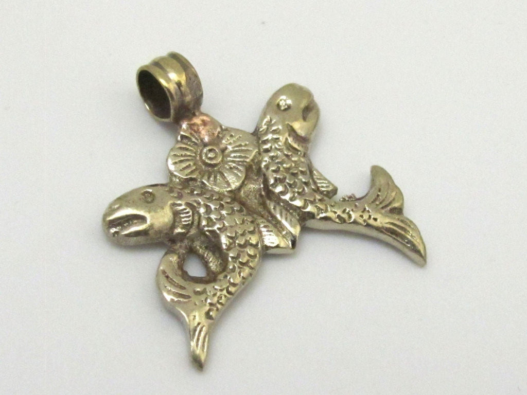 1 pendant - Antiqued silver finish Two golden fish auspicious Buddhist symbol charm Tibetan pendant - PM286C