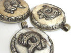 1 pendant - Large Ethnic Tibetan Nepal antiqued finish naga conch shell pendant with fish design - PM547H