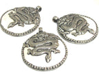 1 pendant - Large bold Tibetan Silver Repousse tribal naga conch shell pendant with tibetan dragon carving - PM492B