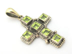 1 Pendant - Tibetan silver faceted green peridot gemstone cross pendant from Nepal - PM446B