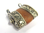 1 Pendant - Ethnic Tibetan silver double bail carnelian gemstone pendant - PM390