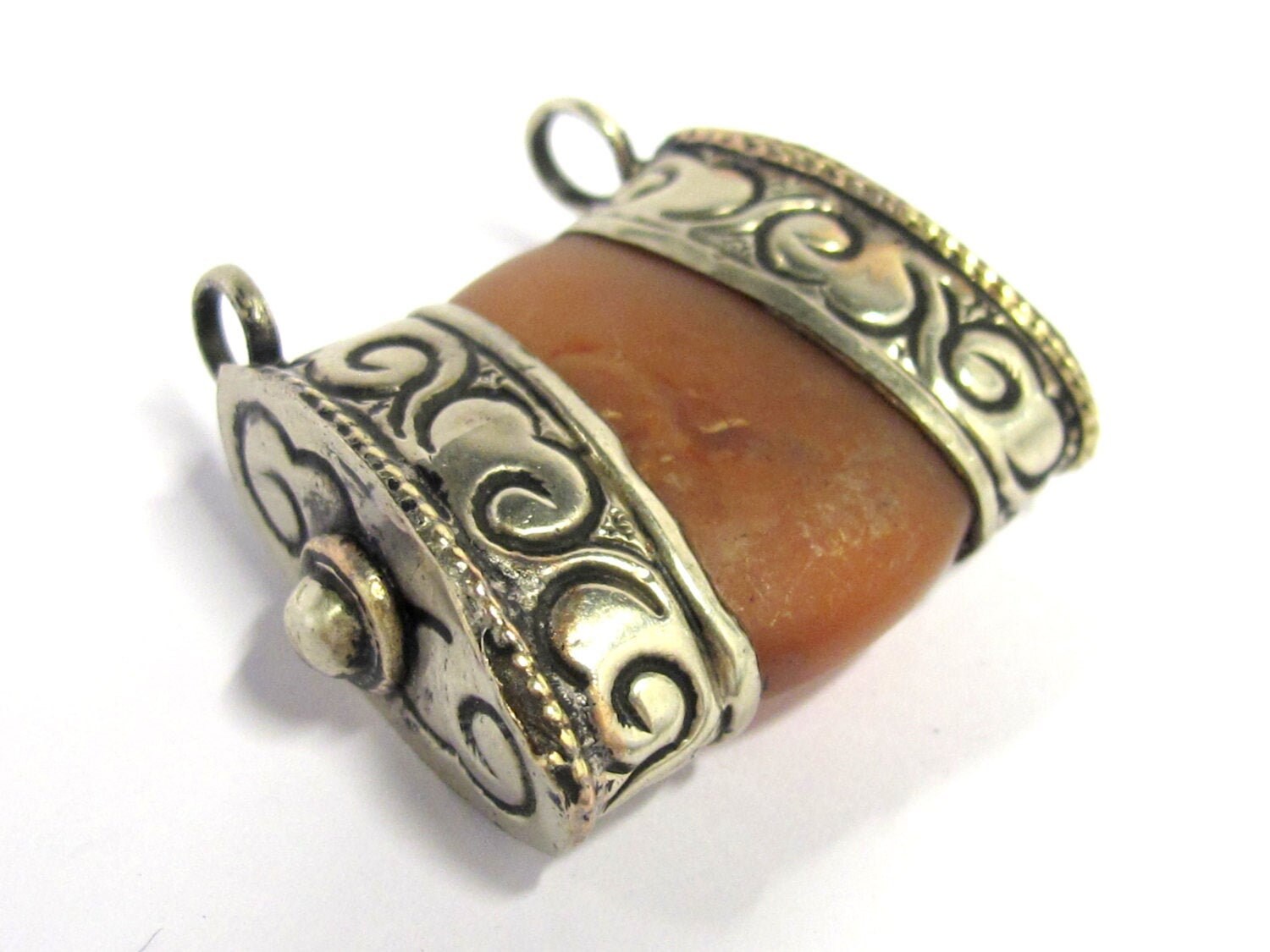 1 Pendant - Ethnic Tibetan silver double bail carnelian gemstone pendant - PM390