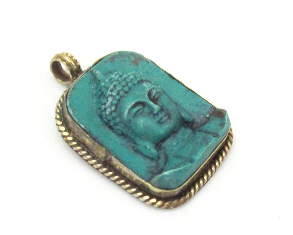 Tibetan green color Buddha face pendant from Nepal - ethnic tibetan nepal buddha jewelry supply pendants - PS001C - copyright Nepalbeadshop