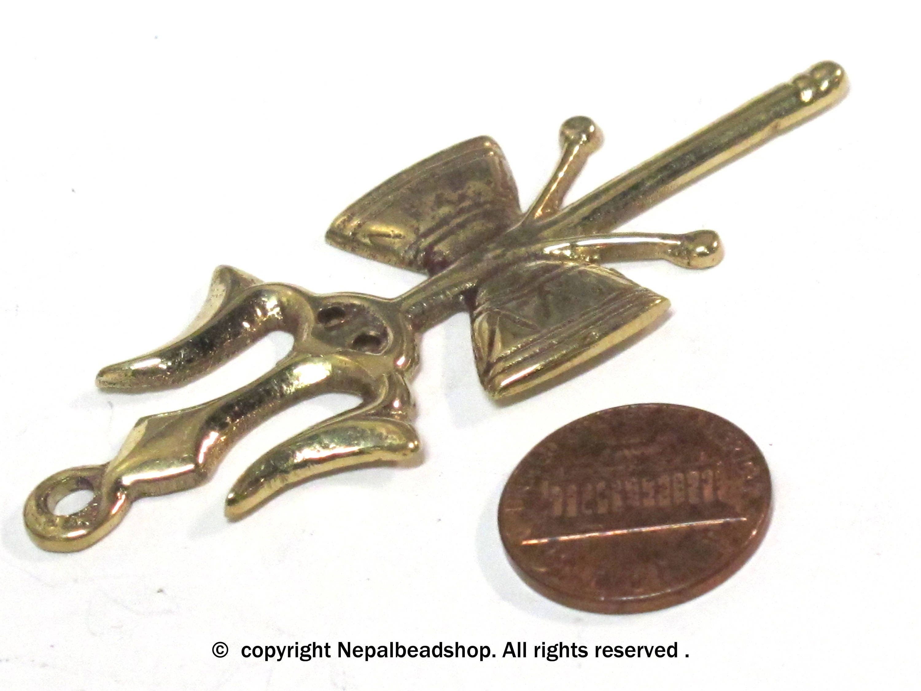 Long Tibetan brass Shiva Trident pendant - CP006 custom design copyright Nepalbeadshop