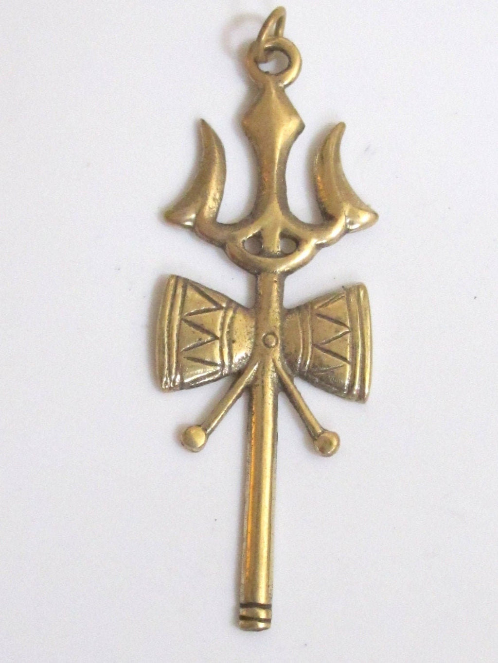 Long Tibetan brass Shiva Trident pendant - CP006 custom design copyright Nepalbeadshop