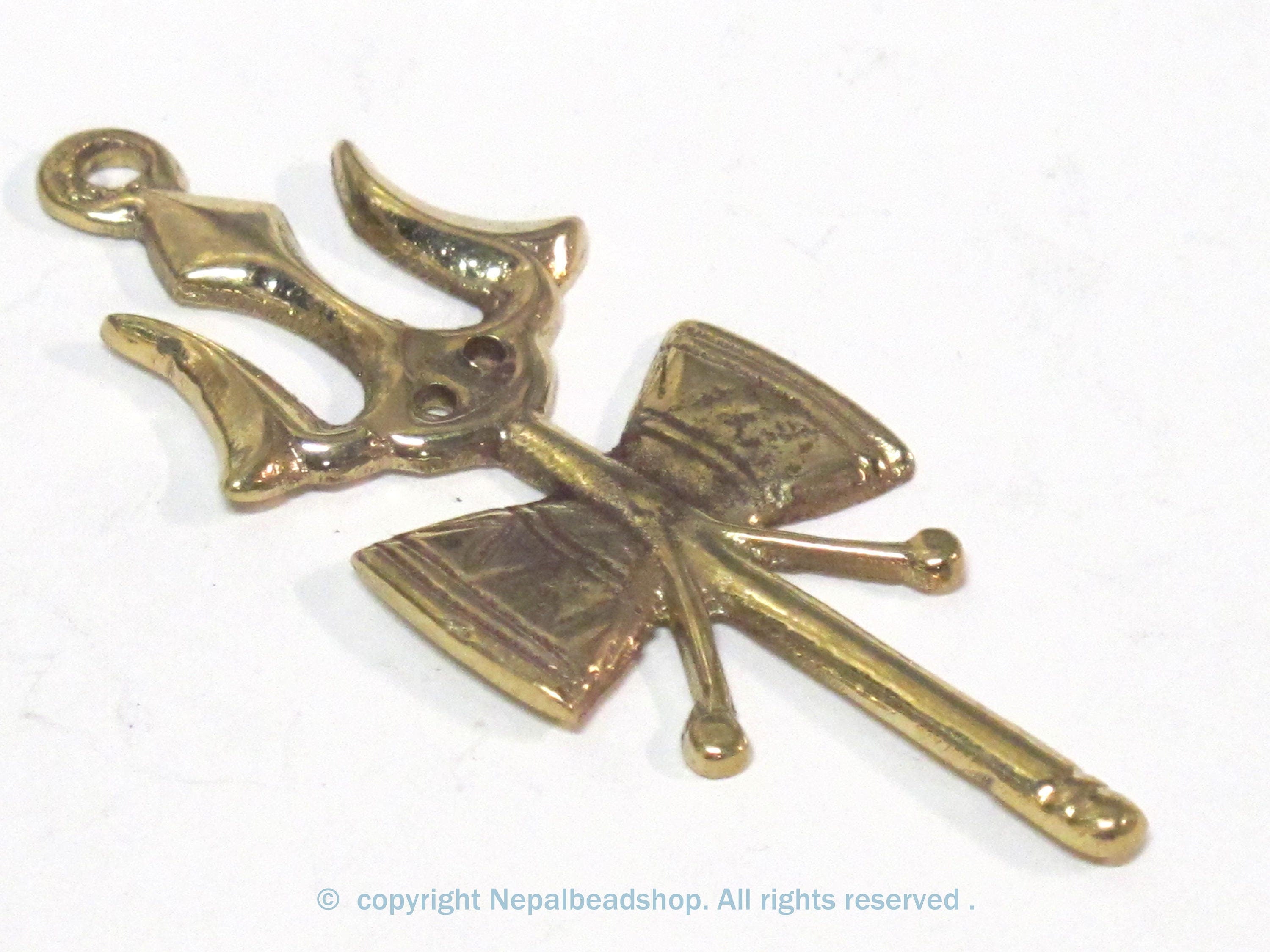 Long Tibetan brass Shiva Trident pendant - CP006 custom design copyright Nepalbeadshop