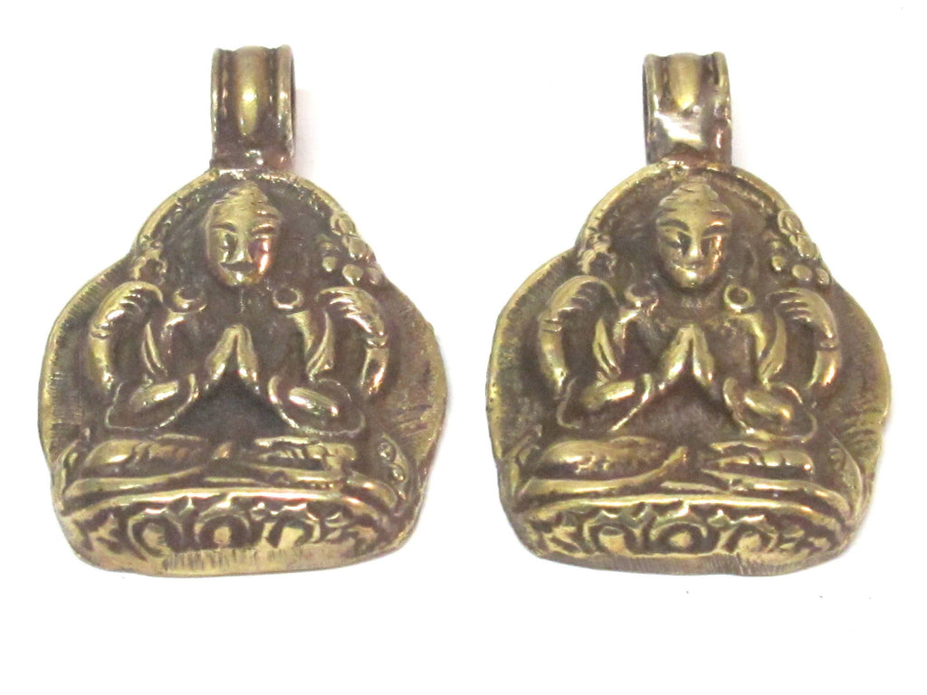 Tibetan solid Brass Chenrezig Buddha Avalokiteshvara pendant with reverse floral carving from Nepal - PM464B