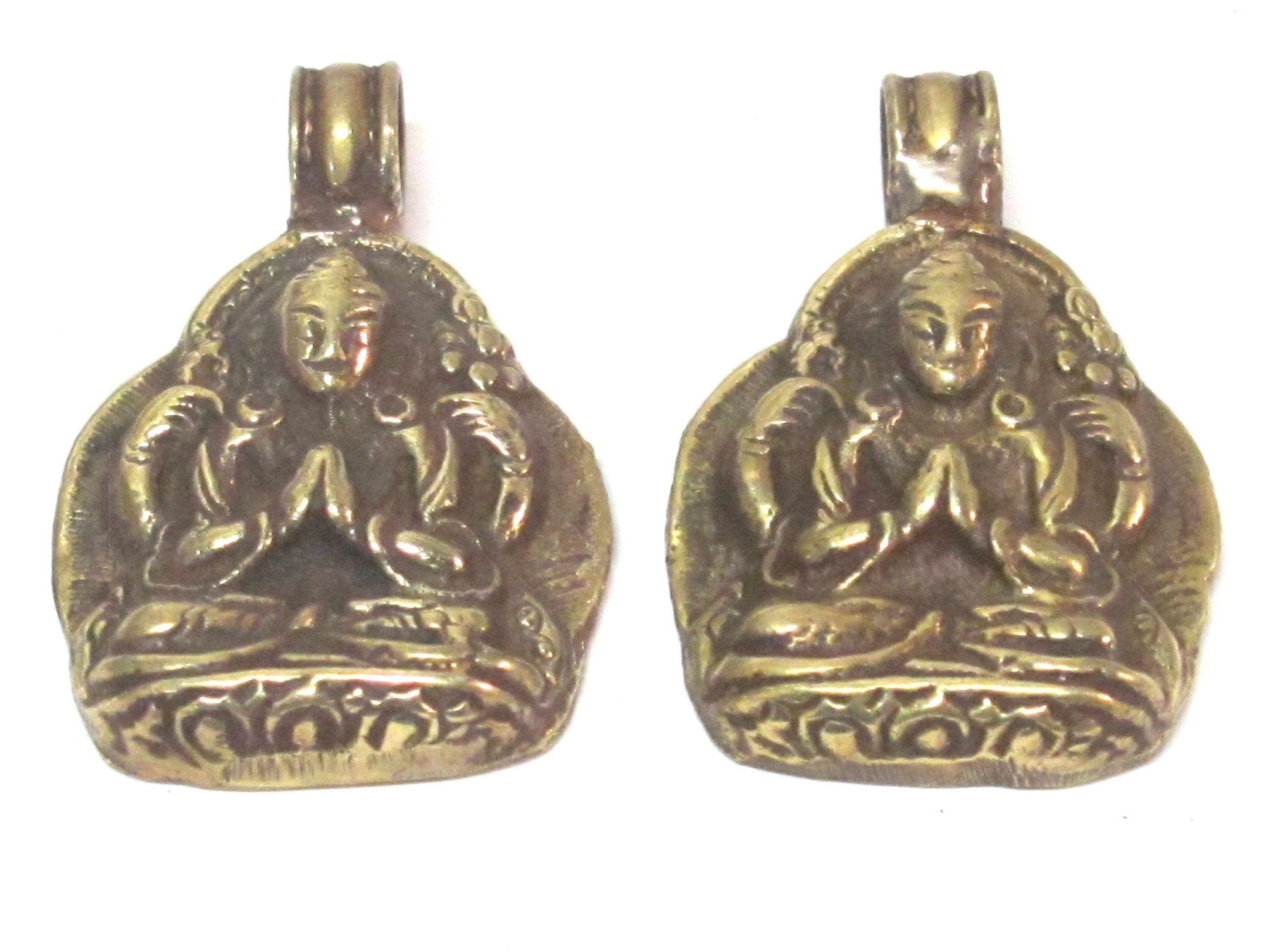 Tibetan solid Brass Chenrezig Buddha Avalokiteshvara pendant with reverse floral carving from Nepal - PM464B