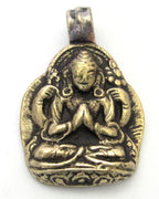 Tibetan solid Brass Chenrezig Buddha Avalokiteshvara pendant with reverse floral carving from Nepal - PM464B