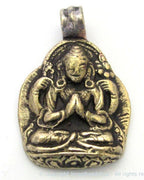 Tibetan solid Brass Chenrezig Buddha Avalokiteshvara pendant with reverse floral carving from Nepal - PM464B