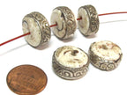 1 Bead - Round disc shape Tibetan silver encased tribal naga conch shell focal bead 17 - 18 mm wide - CH066