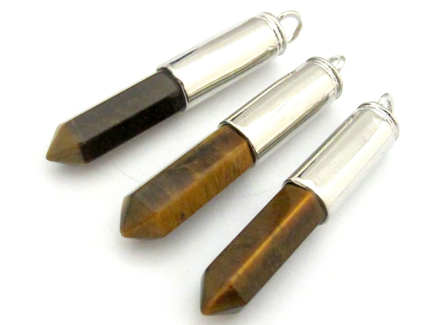 1 Pendant - Tigers eye gemstone bullet pendant - PM329A