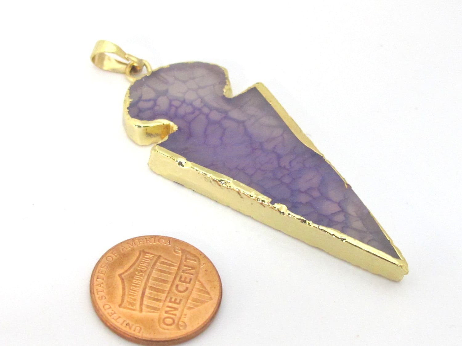 Purple color agate gold electroplated arrowhead shape pendant - PM466B
