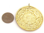 1 Pendant - Reversible solid brass Tibetan calendar pendant with Buddha eye and double dorje design inlaid with lapis inlay-- PM312