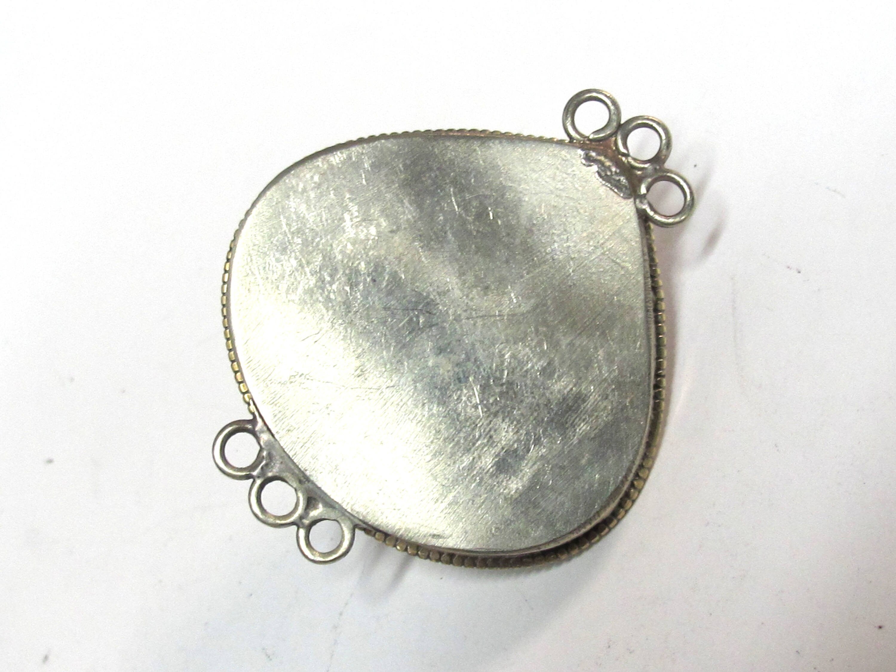 1 clasp - Large triangular heart shape ethnic Tibetan silver finish blue buddha box clasp pendant from Nepal - LN039D