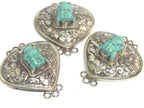 1 clasp - Large triangular heart shape ethnic Tibetan silver finish blue buddha box clasp pendant from Nepal - LN039D