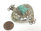 1 clasp - Large triangular heart shape ethnic Tibetan silver finish blue buddha box clasp pendant from Nepal - LN039D
