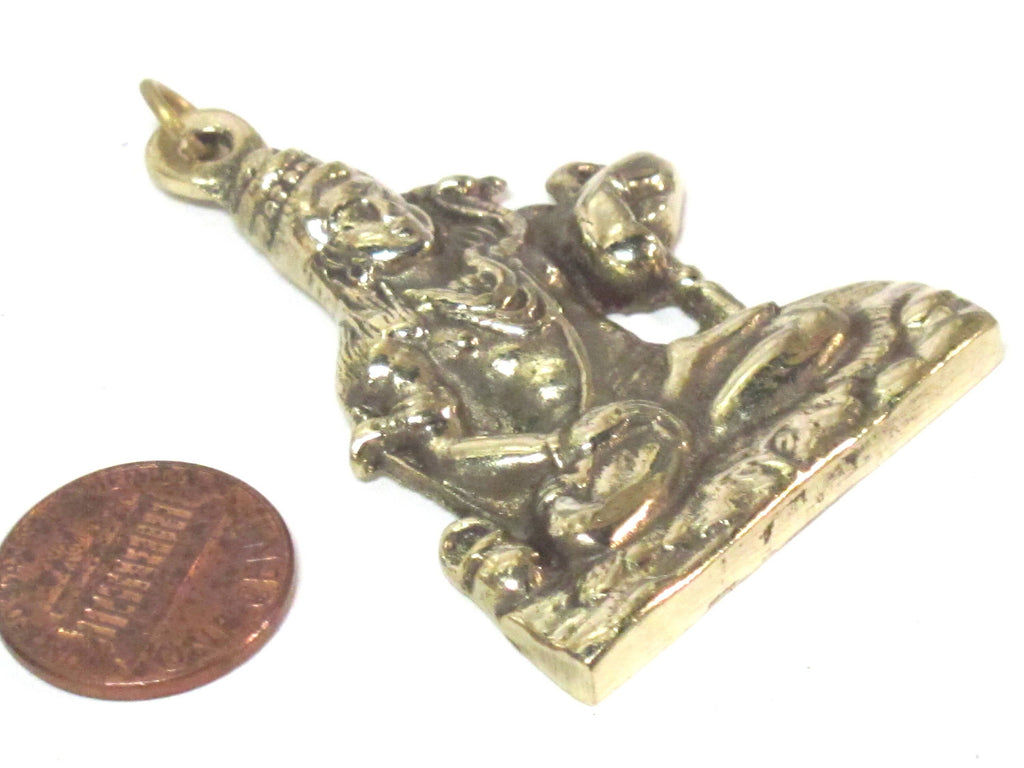 1 Pendant - Large size Hindu Lord Shiva Pashupatinath seated posture brass pendant from Nepal - CP128 custom design copyright Nepalbeadshop