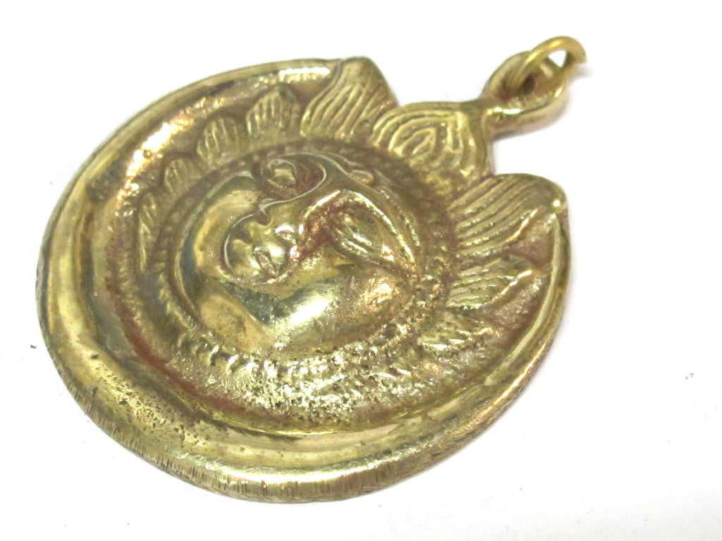 1 Pendant - Large brass Sun face crescent moon tibetan pendant from Nepal -- CP138