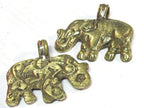 1 Pendant - Tibetan solid brass elephant pendant antiqued finish with reverse floral animal carving - CP035E