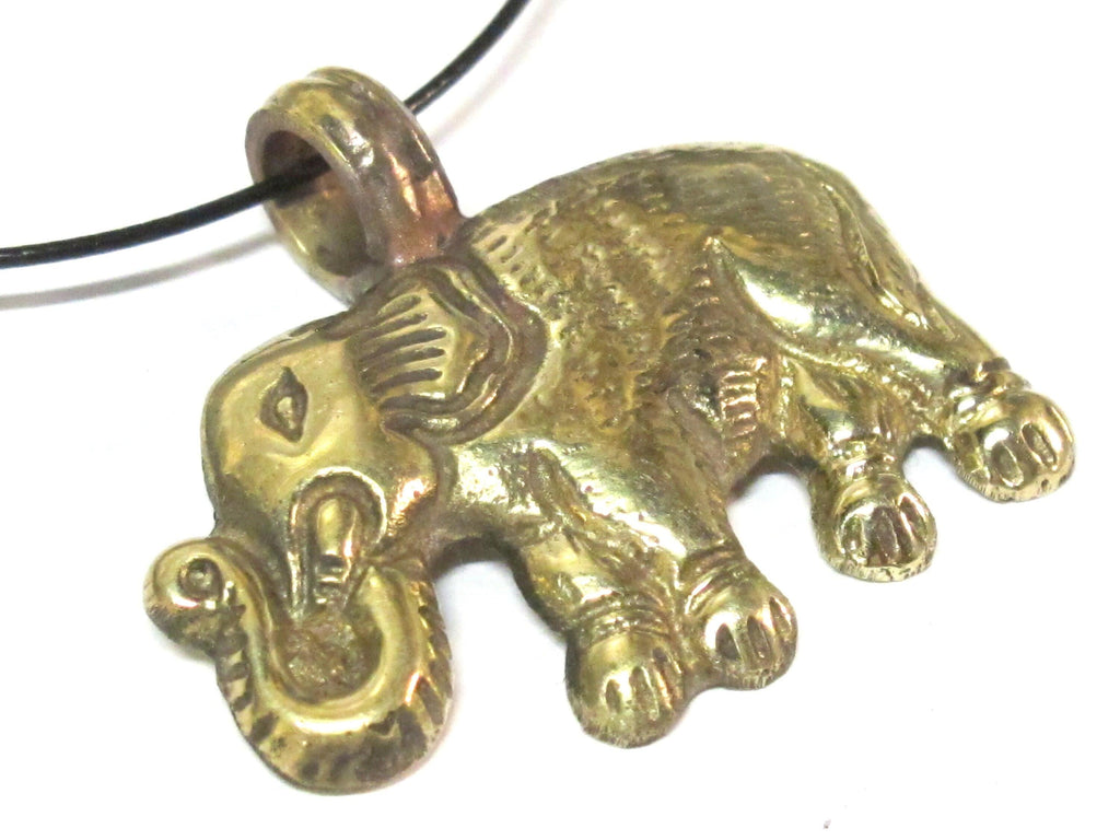 1 Pendant - Tibetan solid brass elephant pendant antiqued finish with reverse floral animal carving - CP035E