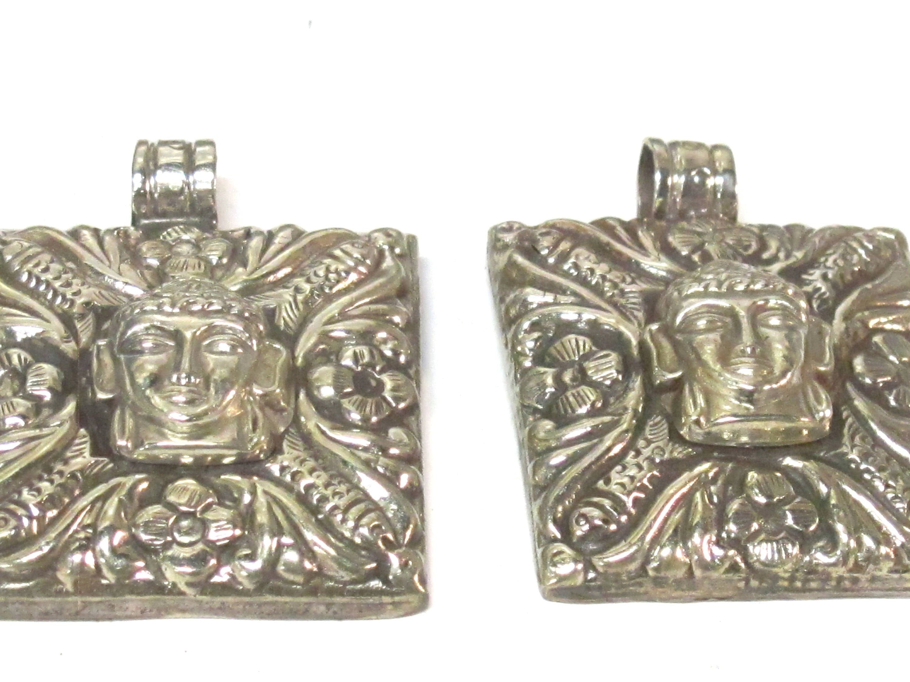 1 pendant - Tibetan silver square shape Buddha pendant detailed carving with deer animal design on other side - PM588B