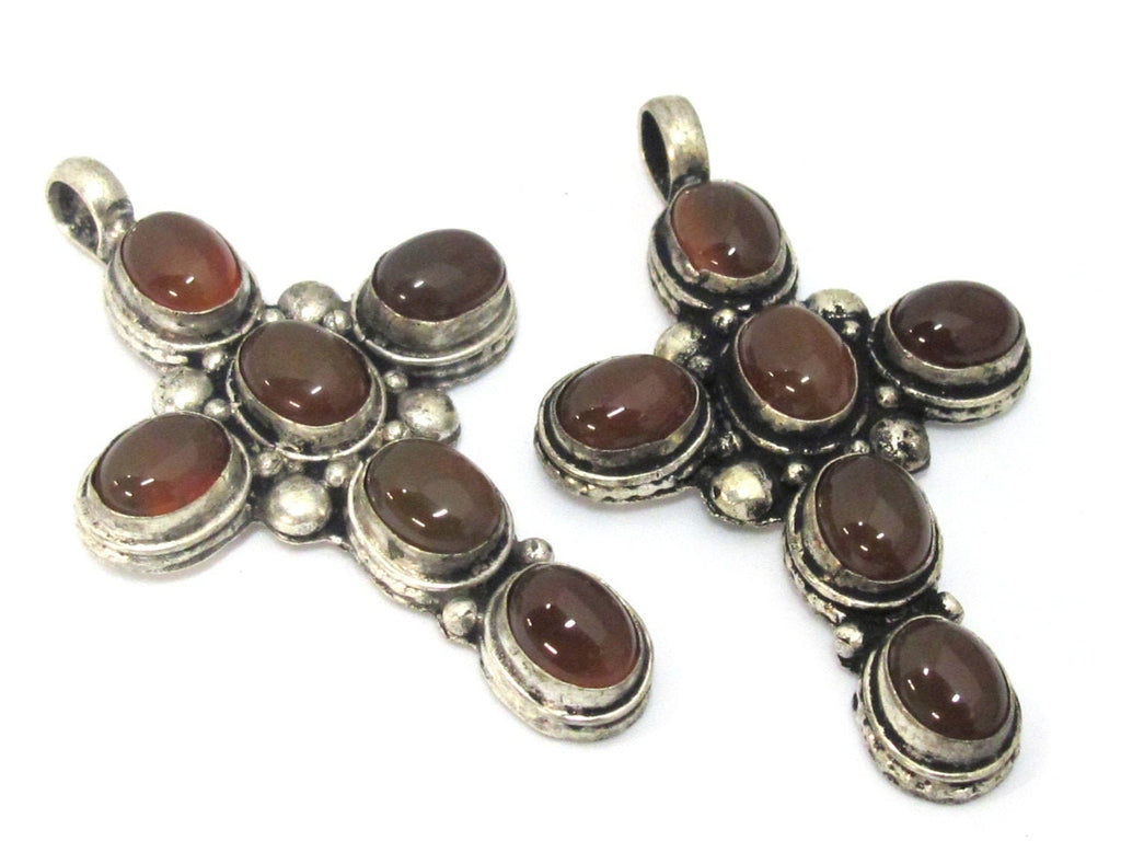 1 Pendant - Tibetan agate gemstone cross pendant from Nepal - PM230R