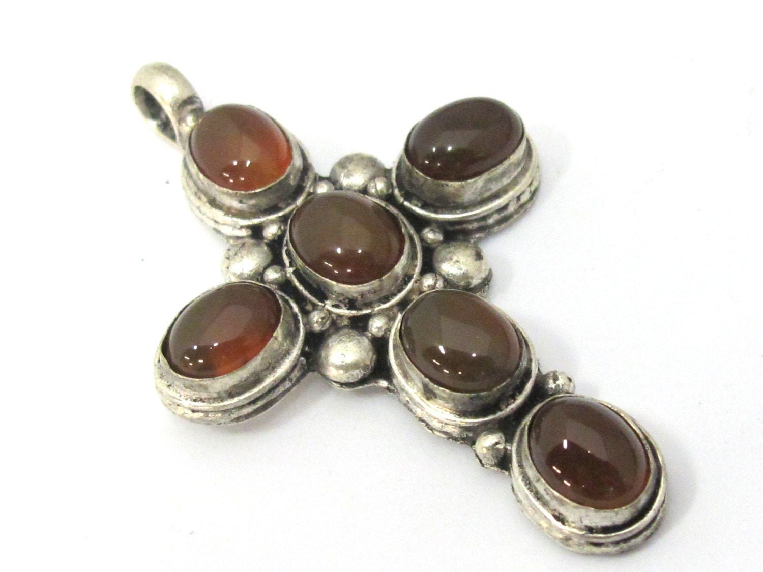 1 Pendant - Tibetan agate gemstone cross pendant from Nepal - PM230R
