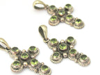 1 Pendant - Tibetan silver faceted green peridot gemstone cross pendant from Nepal - PM445A