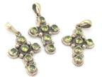 1 Pendant - Tibetan silver faceted green peridot gemstone cross pendant from Nepal - PM445A