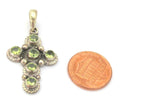 1 Pendant - Tibetan silver faceted green peridot gemstone cross pendant from Nepal - PM445A