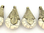 Tibetan Teardrop Pendant | White Crackle Resin Design | Antiqued Silver Finish | Nepal Pendant PM136