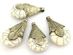 Tibetan Teardrop Pendant | White Crackle Resin Design | Antiqued Silver Finish | Nepal Pendant PM136