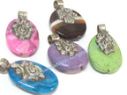 4 Pendants - Mix Tibetan Nepal gemstones round oval shape pendants with dual sided floral design - PM223Mx